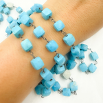 Load image into Gallery viewer, Turquoise Rectangle Shape Oxidized Wire Chain. TRQ30