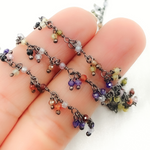 Load image into Gallery viewer, Multi Color CZ Cluster Dangle Oxidized Wire Chain.