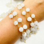 Load image into Gallery viewer, White Rainbow Round Moonstone Gold Plated Wire Chain. MS51