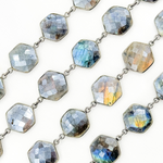 Load image into Gallery viewer, Coated Labradorite Hexagon Shape Bezel Oxidized Wire Chain. CLB69