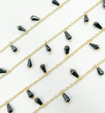 Load image into Gallery viewer, Black Spinel Drop Dangle Gold Plated Wire Chain.