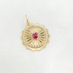 Load image into Gallery viewer, 14k Solid Gold Diamond and Ruby Heart Circle Charm. GDP571