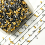 Load image into Gallery viewer, Golden Pyrite Drop & CZ Pear Shape Dangle Oxidized Wire Chain. PYR31