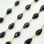 Load image into Gallery viewer, Black Spinel Tear Drop Shape Gold Plated Wire Chain.