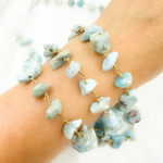 Load image into Gallery viewer, Larimar Organic Shape Gold Plated Wire Chain. LAR5
