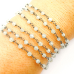 Load image into Gallery viewer, Aqua Blue gemstone Oxidized 925 Sterling Silver Wire Chain.