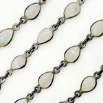 Load image into Gallery viewer, White Moonstone Pear Shape Bezel Oxidized Wire Chain. WMS40