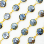 Load image into Gallery viewer, Coated Labradorite Round Shape Bezel Gold Plated Wire Chain. CLB64