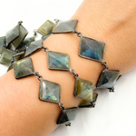 Load image into Gallery viewer, Labradorite Rhomb Shape Bezel Oxidized Wire Chain. LAB20