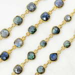 Load image into Gallery viewer, Coated Labradorite Mix Shape Bezel Gold Plated Wire Chain. CLB67