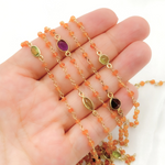 Load image into Gallery viewer, Carnelian & Multi Stone Gold Plated Wire Chain. CAR9