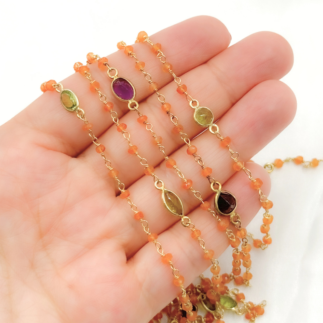Carnelian & Multi Stone Gold Plated Wire Chain. CAR9