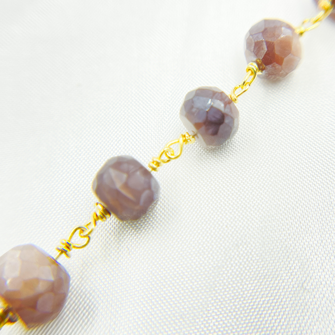 Coated Taupe Moonstone Gold Plated Wire Chain. CMS80