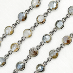 Load image into Gallery viewer, Coated Grey Moonstone Round Shape Bezel Oxidized Wire Chain. CMS103