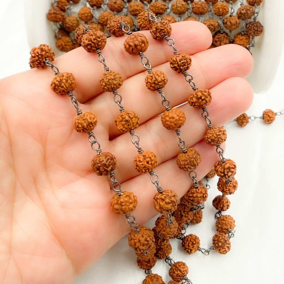 Wood - Rudraksha Oxidized 925 Sterling Silver Wire Chain. WO3