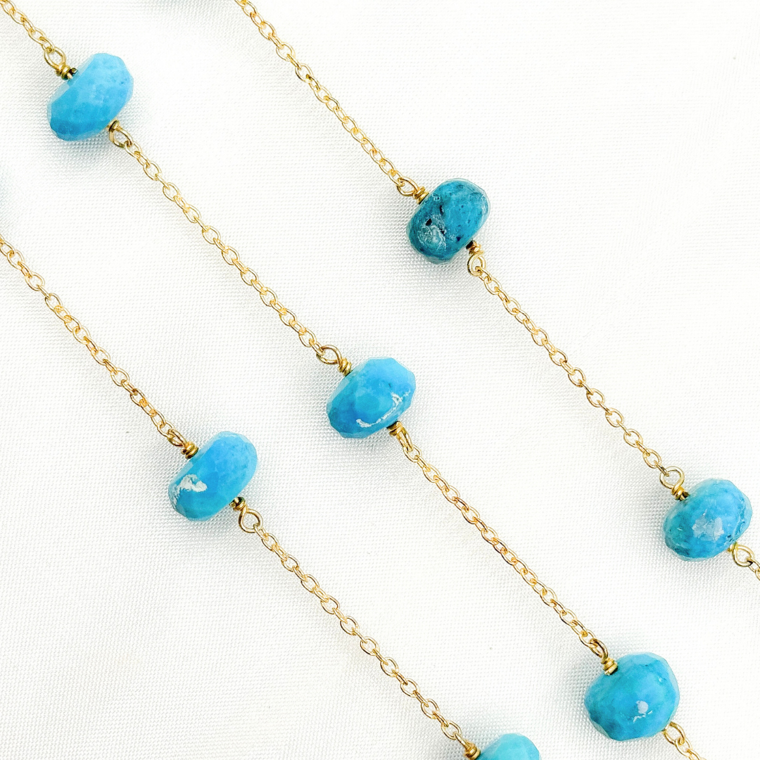 Turquoise Gold Plated Connected Wire Chain. TRQ46