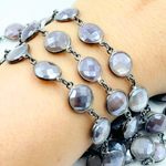 Load image into Gallery viewer, Coated Chocolate Moonstone Round Shape Bezel Oxidized Wire Chain. CMS14