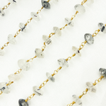 Load image into Gallery viewer, Black Rutile Roundel Shape Faceted Gold Plated Wire Chain. BRU2