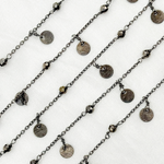 Load image into Gallery viewer, Pyrite and Dangle Disc Oxidized Connected Wire Chain. PYR19