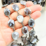 Load image into Gallery viewer, Coated Grey Moonstone Organic Shape Bezel Oxidized Wire Chain. CMS3