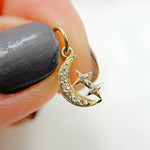 Load image into Gallery viewer, 14k Solid Gold Diamond Moon and Stars Charm. GDP296