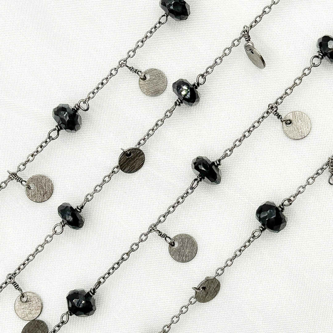 Black Spinel and Dangle Disc Oxidized Wire Chain. BSP35