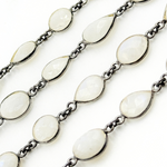 Load image into Gallery viewer, White Moonstone Oval & Pear Shape Bezel Oxidized Wire Chain. WMS36