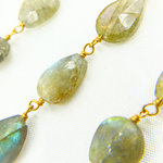 Load image into Gallery viewer, Labradorite Tear Drop Shape Gold Plated Wire Chain. LAB85