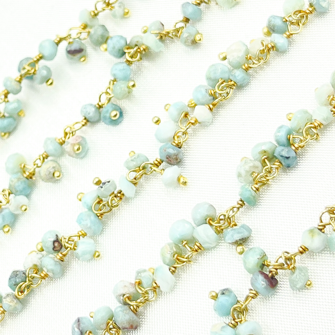 Larimar Cluster Dangle Gold Plated Wire Chain. LAR8