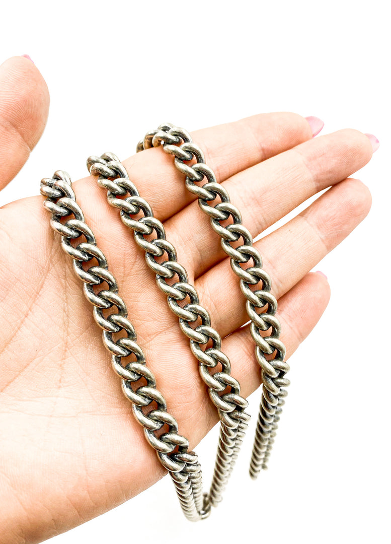 Oxidized 925 Sterling Silver 8mm Curb Chain. 9504COX