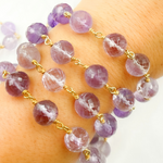 Load image into Gallery viewer, Pink Amethyst Round Shape Gold Plated Wire Chain. AME13