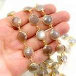 Load image into Gallery viewer, Coated Light Grey Round Shape Bezel Gold Plated Wire Chain. CMS115