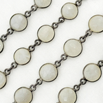 Load image into Gallery viewer, White Moonstone Round Shape Bezel Oxidized Wire Chain. WMS41