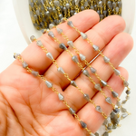 Load image into Gallery viewer, Coated Labradorite Tear Drop Gold Plated Wire Chain. CLB32
