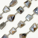 Load image into Gallery viewer, Coated Grey Moonstome Mix Shape Bezel Oxidized Wire Chain. CMS11
