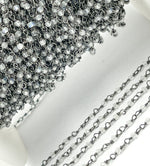 Load image into Gallery viewer, Rainbow Moonstone Wire Wrap Chain made with Black Rhodium 925 Sterling Silver. MS31