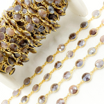 Load image into Gallery viewer, Coated Chocolate Moonstone Round Shape Bezel Gold Plated Wire Chain. CMS112