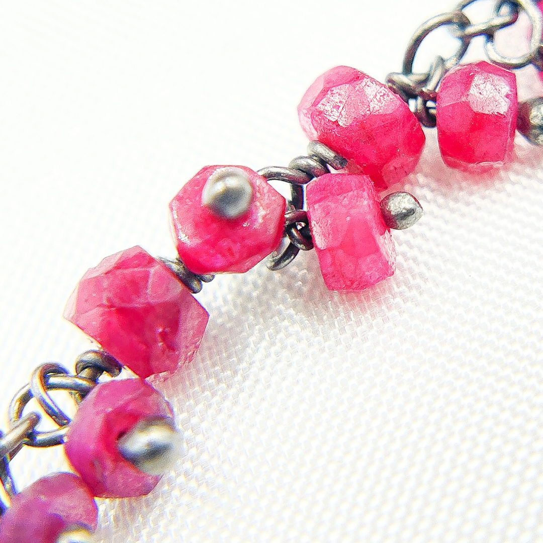 Dyed Ruby Cluster Dangle 3.5mm Oxidized Wire Chain. RUB12