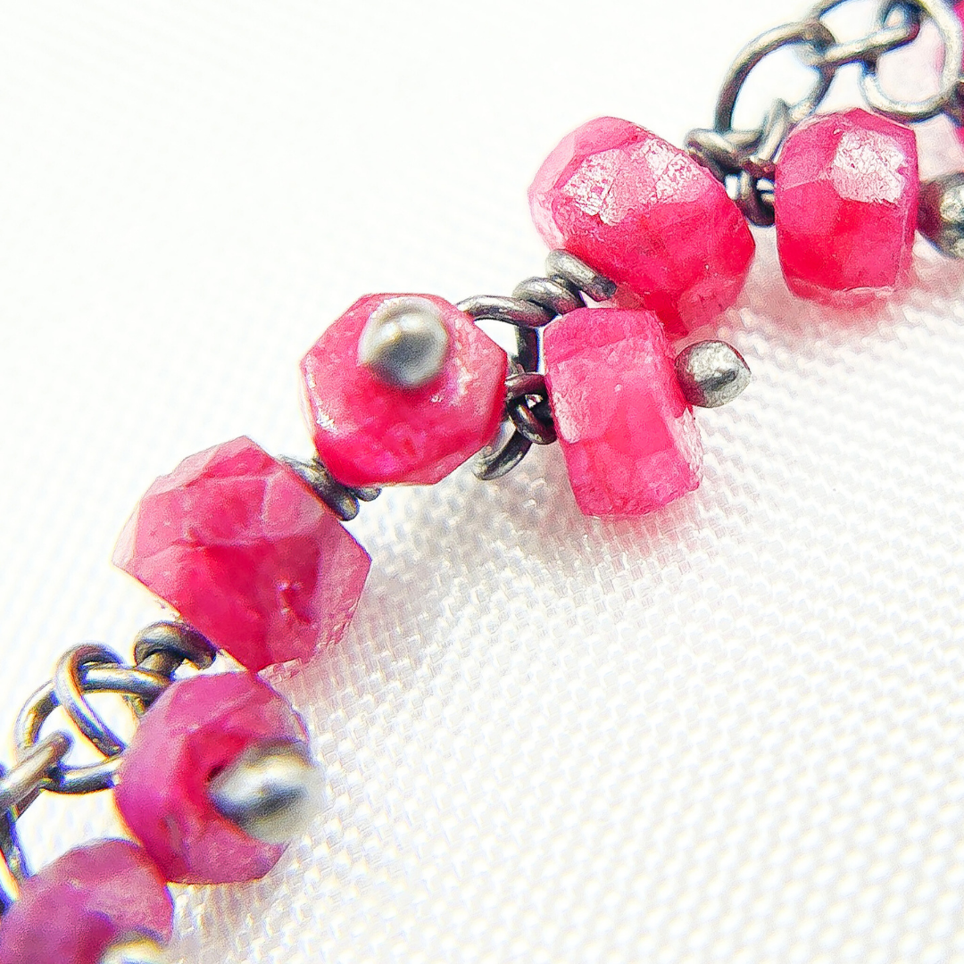 Dyed Ruby Cluster Dangle 3.5mm Oxidized Wire Chain.
