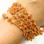Load image into Gallery viewer, Carnelian Cluster Dangle Gold Plated Wire Chain.