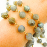 Load image into Gallery viewer, Labradorite Round Shape Gold Plated Wire Chain. LAB69