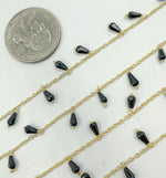 Load image into Gallery viewer, Black Spinel Drop Dangle Gold Plated Wire Chain. BSP37
