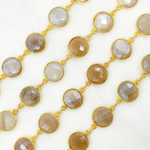 Load image into Gallery viewer, Coated Light Grey Round Shape Bezel Gold Plated Wire Chain. CMS115
