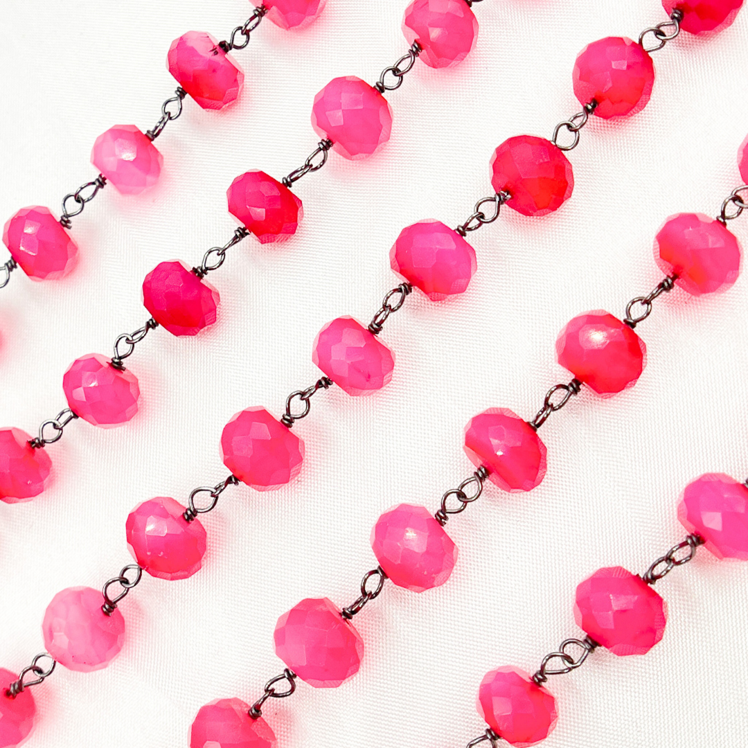 Pink Chalcedony Oxidized Wire Chain. PCL18