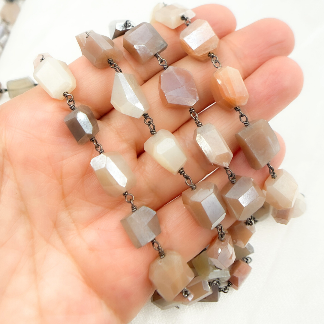 Coated Organic Multi Moonstone Oxidized Wire Chain. CMS85