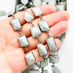 Load image into Gallery viewer, Coated Milky Aquamarine Organic Shape Bezel Oxidized Wire Chain. AQU7