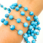 Load image into Gallery viewer, Turquoise Round Shape Oxidized Wire Chain. TRQ36