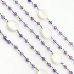 Load image into Gallery viewer, Amethyst &amp; Pearl Round Shape Bezel Oxidized Wire Chain. AME33
