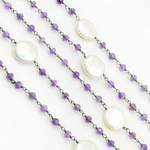 Load image into Gallery viewer, Amethyst & Pearl Round Shape Bezel Oxidized Wire Chain. AME33