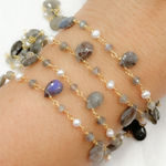 Load image into Gallery viewer, Labradorite & Pearl Gold Plated Wire Chain. LAB4
